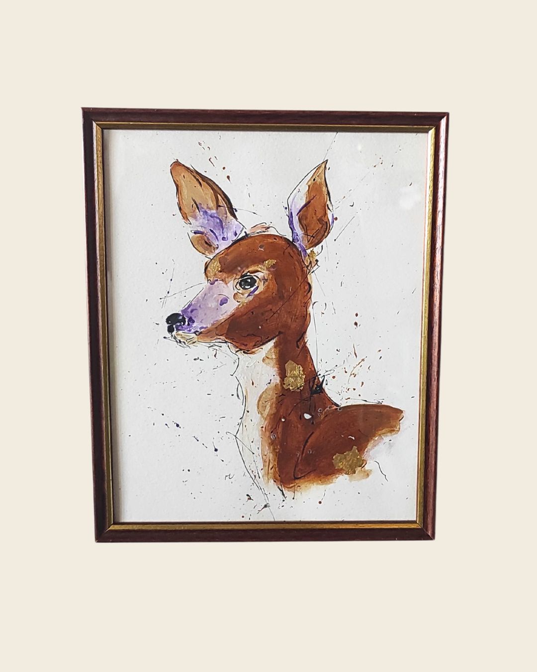 Aquarelle encadrée biche