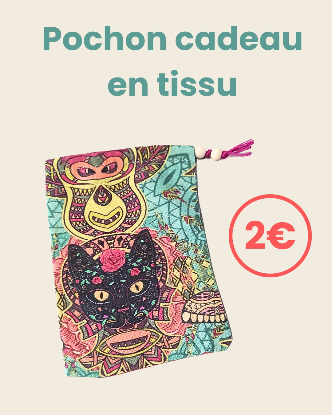 Pochon cadeau en tissu chat