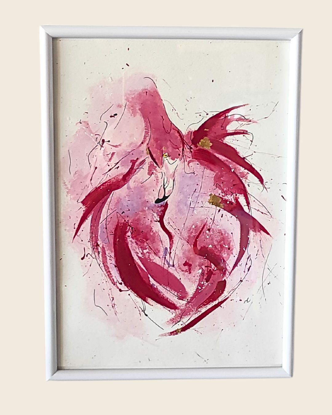 Aquarelle encadrée flamant