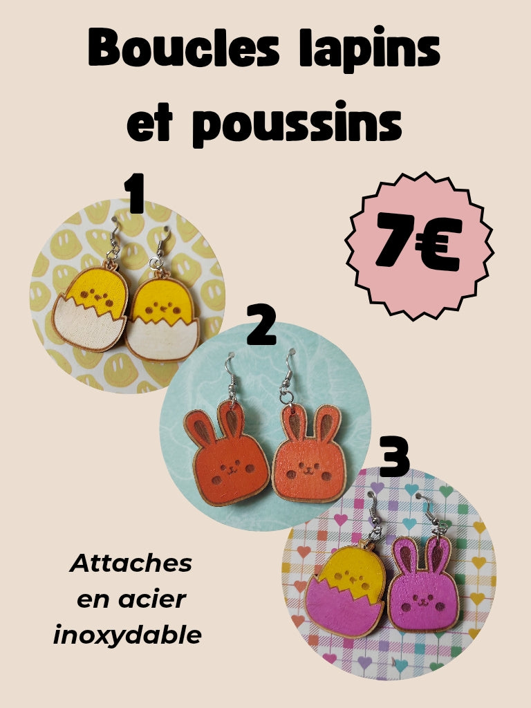 Boucles d'oreilles lapins et poussins